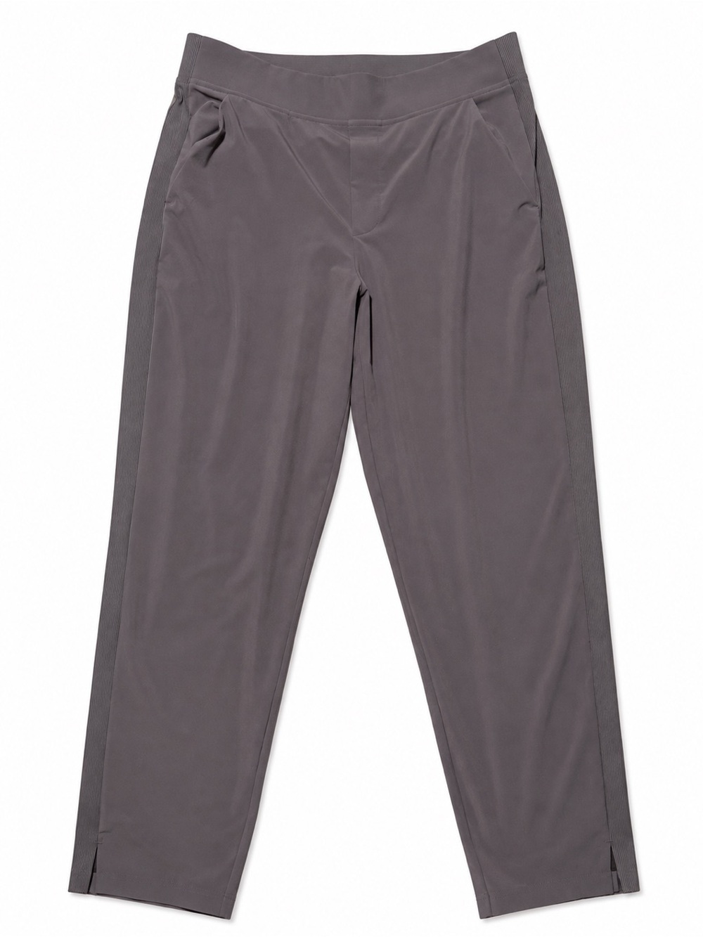 Athleta Size 10 Gray Ribbed Side Stripe Straight Leg Travel Pants